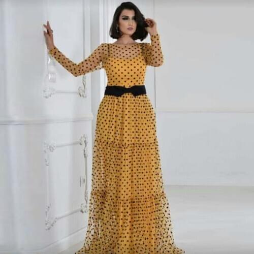 2 Pieces Dress Women 2021 Fashion Summer Long Sleeve Polka Dot Print Bohemian Beach Dress Bow High Waist Elegant Party Dresses