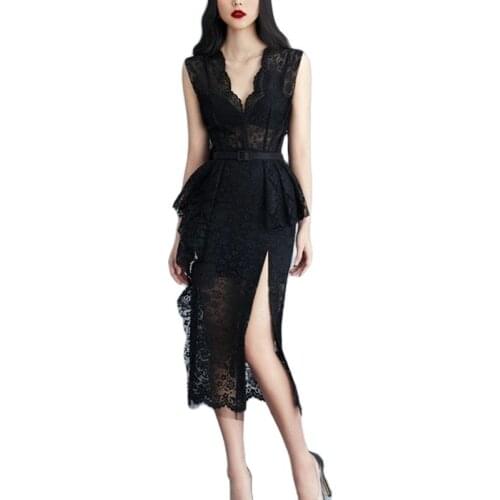 2021 Summer Robe Korean Elegant Lace Cotton Maxi Dress Women Sleeveless V-Neck Embroidered Mermaid Long Party Dress