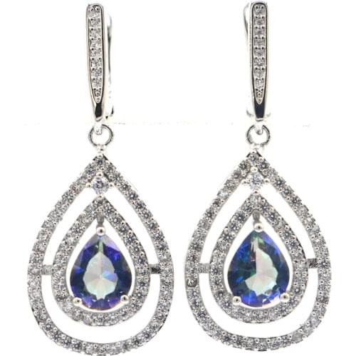 47x18mm Princess Cut Oval Created Blue Aquamarine Cubic Zircon For Ladies Wedding Silver Earrings Wholesale Drop Shipping