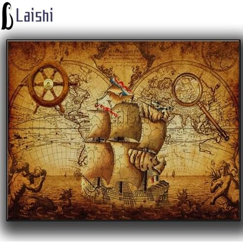 5D Diy mural Vintage nautical world map Diamond Painting Full Square Round Drill Embroidery Travel Landscape Mosaic Needlework