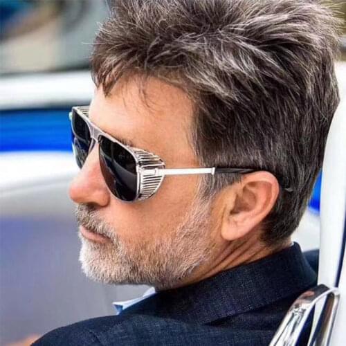 Oversized Sunglasses Men Steampunk Metal Hollow Side Shield High Fashion Sun Glasses For Men Male Big Frame Punk Shades UV400