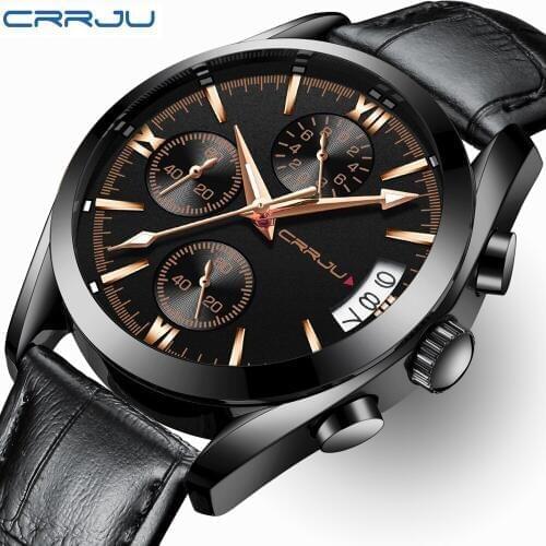 CRRJU Mens Chronograph Analog Quartz Watch with Date luxury brand male business wrist watches Fashion Casual Quartz-Watch
