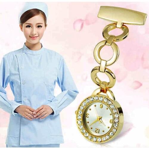 Luxury Nurse Watch Brooch Pin Quartz Fob Pocket Watch Rhinestone Round Dial