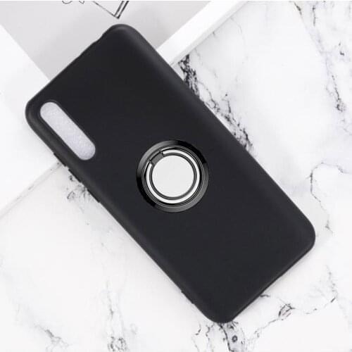 For Huawei P Smart S 6.3" Back Ring Holder Bracket Phone Case Cover TPU Soft Silicone Bumper Anti Drop Shell