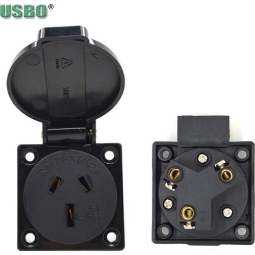 Black 15A AU Multifunction New Zealand Australia 50*50 Outdoor Industry Waterproof Cover AC Power Outlet Wired Receptacle Socket