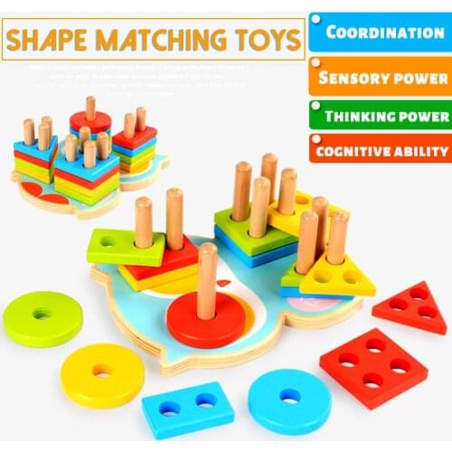 Montessori Wooden Toys Geometry Shape Color Cognitive Matching Game Puzzle Toys Early Educational Toys For Children Development