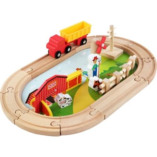 Children Wooden Train Ttrack Set Toys Wooden Railway Farm Scene Building Blocks Track Kids Montessori Educational Toys Baby Gift