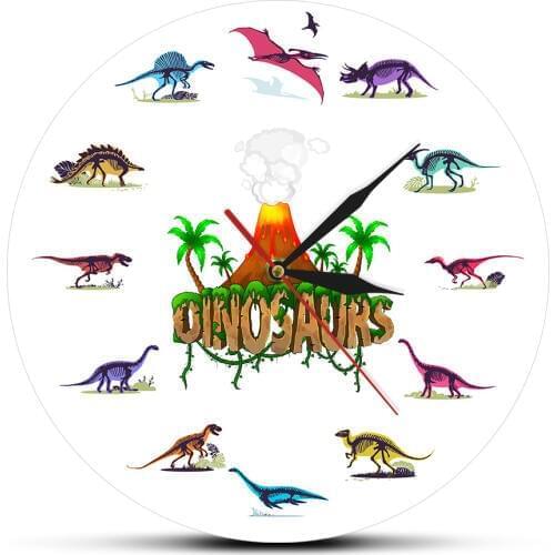 Dinosaurs Ancient Specises Cartoon Clock Personalized Kids Room Decor Modern Colorful Wall Clock Gift For Children