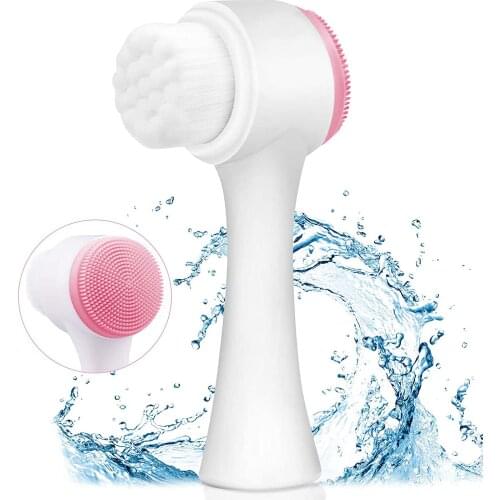 Double-Sided Silicone Gel Cleansing Brush Soft Fiber Cleansing Brush Portable Facial Scrubber Skin Care Tool Makeup Massaging