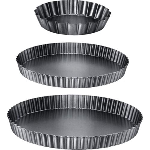 New 3Pieces Round Tart Pan Bakeware Round Tart Carbon Steel Quiche Pan with Removable Bottom for Oven Baking(4/8/9Inch)