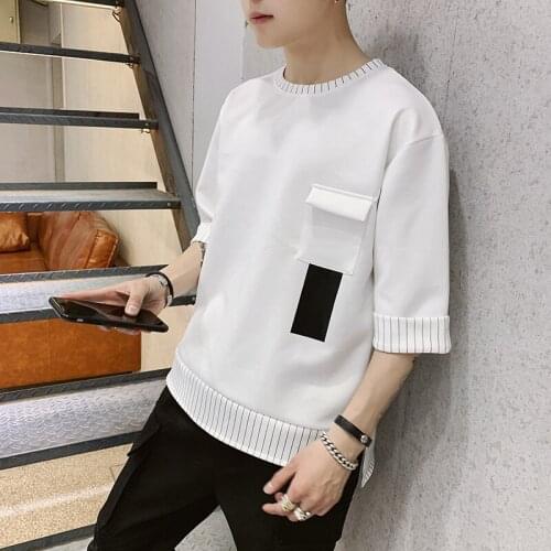 Short T Shirt 3/4 Sleeve Shirts Men 2021 Summer Short Sleeve T-shirt Student Black White Red Daily Casual Fashion O-Neck T Shirt