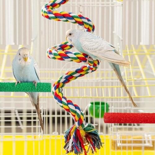 Parrot Birds Toys colour Cotton Rope Climbing Rope Ladde Cage Swing Toys Lovebird Supplies