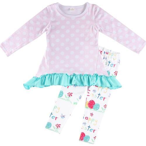 Kaiya Angel 2019 Toddler Girls Clothing Set for Easter Long Sleeve Dot Top with Letter Printed Pants Kids Spring Autumn Outfits