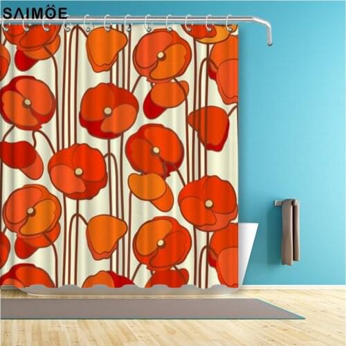 Beautiful Red Poppies Retro Floral Decorative Fabric Shower Curtain