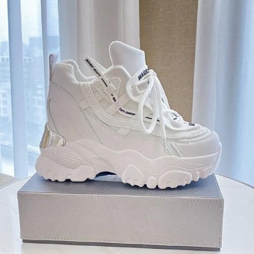 Women Chunky Sneakers Fashion Platform Sneakers Ladies Brand Wedges Casual Shoes For Woman Leather Sports Dad Shoes 2021 Spring