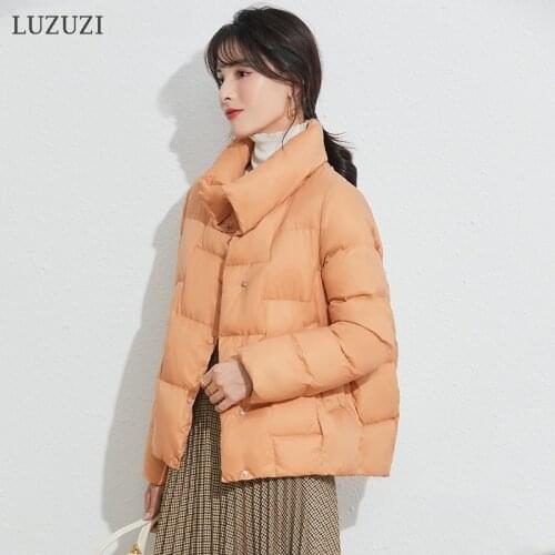 LUZUZI New Women Winter Short White Duck Down Jacket Female 2021 Loose Ultra Light Windproof Parkas Causal Puffer Jacket Outwear
