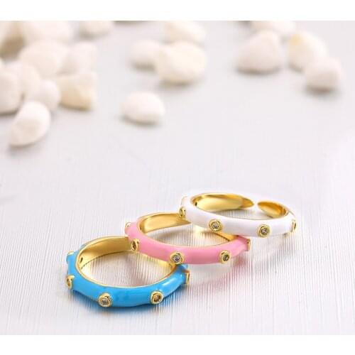 Minimalist Candy Color Enamel Open Rings for Women Ins Style Clear Micro Pave CZ Gold Rings Stacking Adjustable Finger Jewelry