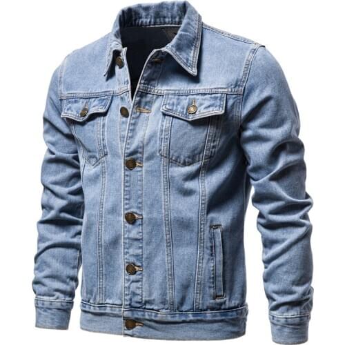 Solid Casual Cotton Denim Jacket Men Plus Size M-4XL Lapel Single Breasted Jeans Jacket Men Autumn Slim Fit Quality Mens Jackets