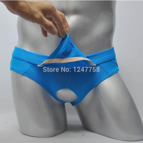 Men Breathable Brief Bottoms Underwear Penis Hole Bulge Pouch Briefs