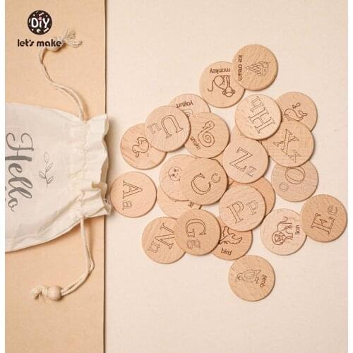 Lets Make 26Pcs Wooden Toy Set Double-sided Use Animal Letters Childrens Early education Montessori Puzzle Toy For Kids Gifts