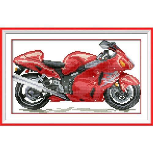 Red yellow motorcycle cross stitch kit cartoon 14ct 11ct count print canvas stitches embroidery DIY handmade needlework plus