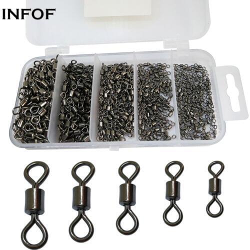 INFOF 500-pieces Fishing Swivels Kit Rolling Swivel Stainless Steel 2#/4#/6#8#/10# Fishing Connector Hook Link Carp Fishing Equi