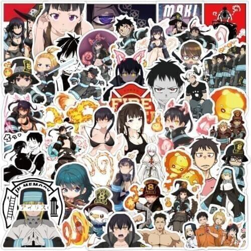 50pcs Fire Force Anime Stickers DIY Skateboard Fridge Phone Guitar Motorcycle Laptop Luggage Classic Stickers Kid Cool Toys Gift