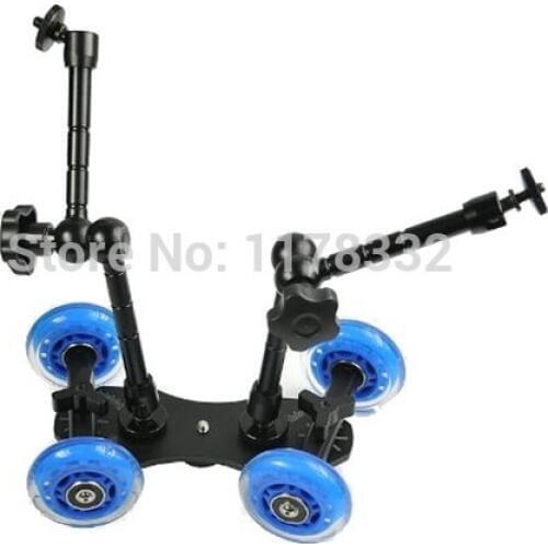 Table Top Dolly Mini Car Premium Flex Skater Dolly Stabilizer Table Top Slider + 7inch + 11 inch Magic Arms for DSLR Camera