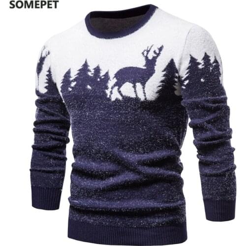 2020 New Winter Christmas Sweater Christmas Tree Deer Print Mens Sweaters Casual O-neck Male Pullovers Slim Sweaters Pull Men