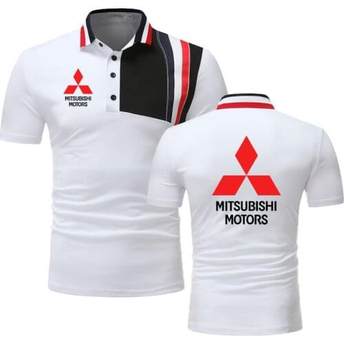 2021 Summer New Mitsubishi car logo Print Mens Comfortable Breathable Cotton Classic Business Casual Short Sleeve Polo Shirt