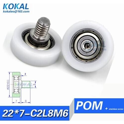 [LP22*7-C2L8M6]Free Shipping 10pcs garderobe sliding wardrobe shaft bearing roller stainless ball bearing sliding wheel 5*22*7mm