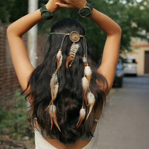 Feather Headband Women Festival Headwear Bohomia Feather Rope Crown Headdres For Girls Bohemian Indian Feather Hairband