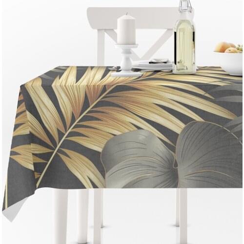 Leaves Green Plant Rectangular Tablecloth Golden Garden Nordic Style Wipes Dining Table Waterproof Anti-stain for Home Kitchen