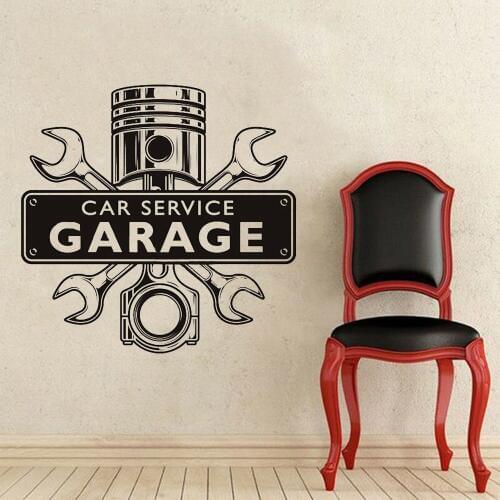 Repair Shop Wall Stickers Car Service Garage Words Sign Wrench Crossed Engine Removable Home Decoration Vinyl Wall Decals Y459