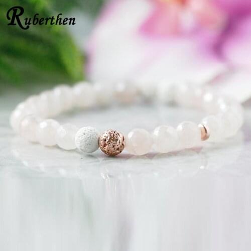 Ruberthen Rose Quar z Bracelet for Women Aromatherapy Jewelry Essential Oil Diffuser Bracelet Natural Lava Rock Bracelet