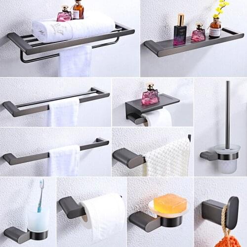 Gunmetal Grey Bathroom Hardware Towel Bar Hanger Paper Holder for Phone Toilet Brush Holder Hook Soap Dish Bathroom Accessories
