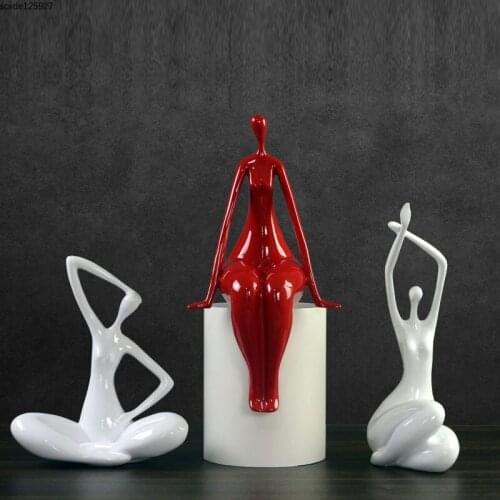 European Resin Yoga Girl Statuette Creative Black and White Character Sculpture Decoration Living Room Desktop Small Decor Gift