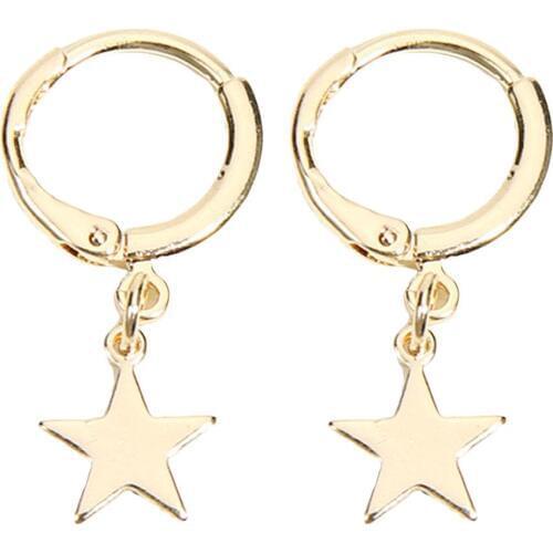 Stylish and Beauty Women Simple Pentacle Pendant Hoop Huggie Earrings Party Jewelry Gift