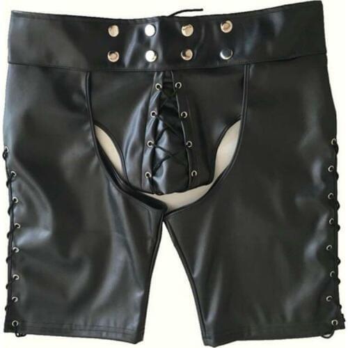 New Men Sexy Black Faux Leather Boxer Shorts Elastic Stretchable Undershorts Men Erotic shorts Plus Size S-XXL