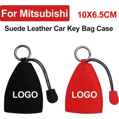 1pcs 10X6.5CM Universal Key Case Wallet Car Logo Leather Suede Auto Key Case Protected Black/Red for Lancer 10 9 EX Eclipse