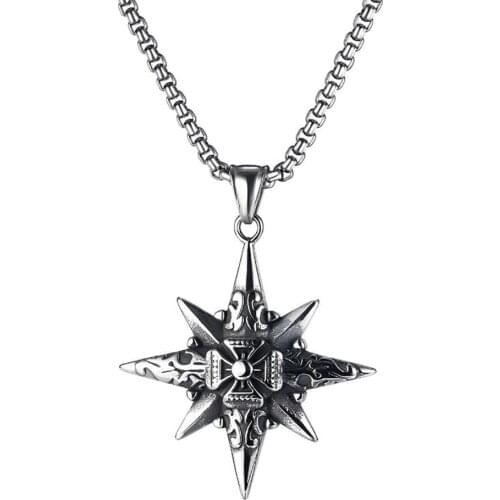 Stainless Steel Vintage Eight Pointed Star Pendant Necklace Jewelry with Chain Simplicity Men Punk Rock Necklaces jewelry Gift