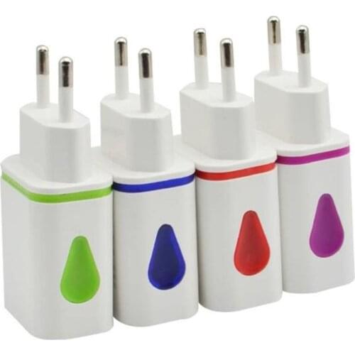 5V 2.1A USB Charger Dual Port Power Adapter Drop Colorful Luminous Charger Mobile Phone USB Charging Head EU Plug