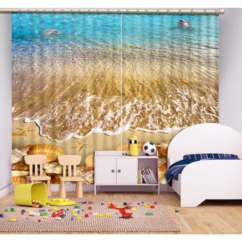Blackout Shade Window Curtains Modern ocean dolphin wave Luxury 3D Blackout Window Curtains