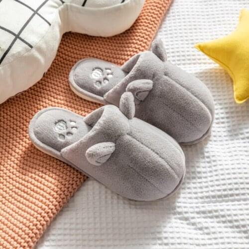 Ladies Plush Cotton Mens Slippers Lovely Cartoon Cat Claw Winter Home Non-slip Shoes Warm Home Indoor Womens Cotton Slippers
