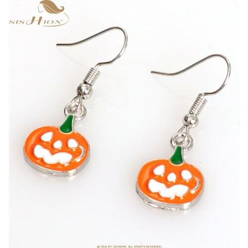 SISHION Punk Jewelry Haloween Pumpkin Earrings New Funny Bat Spider Halloween Drop Earrings women SP0578
