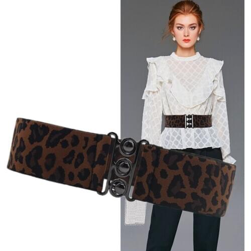 Women Wide Belt Elastic Cinch Waistband Lady fashion Stretch Cummerband Girls Leopard Print Waistbands Waist Seal for dress coat
