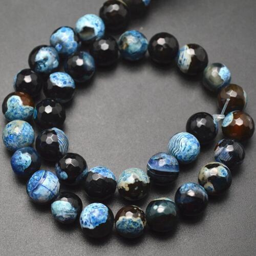 10mm Faceted Blue and Black Color Fire Stone Round Beads Jewelry making materials