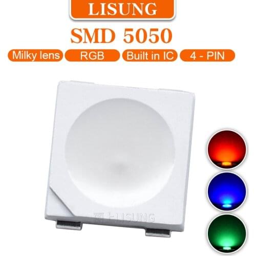 1000pcs/bag Smd 5v 5050 Rgb Led Built-in Ic Emitting Diode Lamp Diffuse addressable Chip Tricolor Red Blue Green Fullcolor