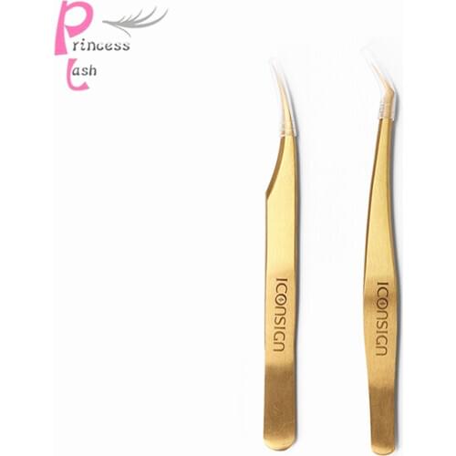 2pcs/pack new Golden stainless steel Tweezers individual mink eyelashes tweezers eyelash extension makeup tools free delivery