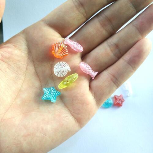 Acrylic Cute Beads Mixed Transparent Colors Shells Starfish Fish Clams Hole Size 1.5mm DIY Wedding Party Decoration 50g/bag